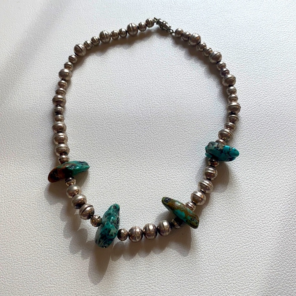 Vintage Silver Turquoise Zuni Necklace